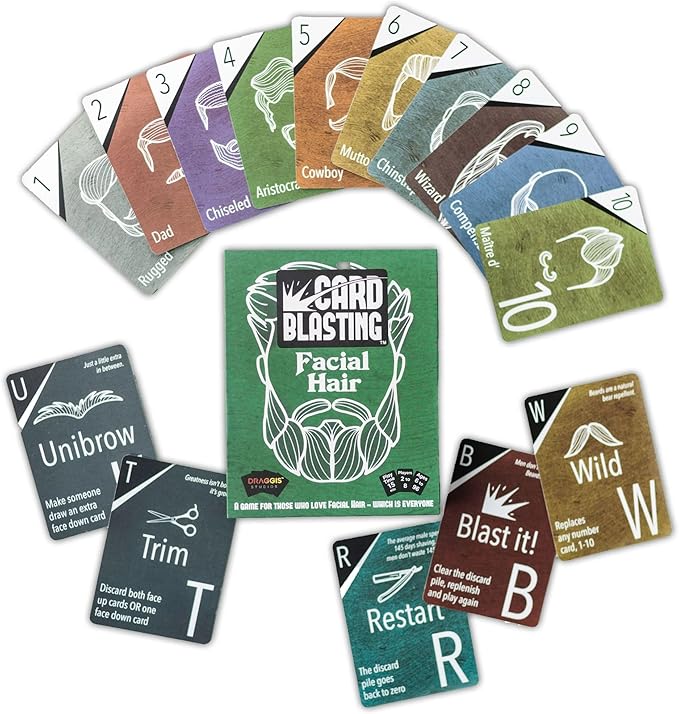 Card Blasting Facial Hair Card Games for Family Game Night | Great Birthday Gift for Dad, Grandpa, Big Brother, or Boyfriend | Adults, Teens & Kids Ages 6+