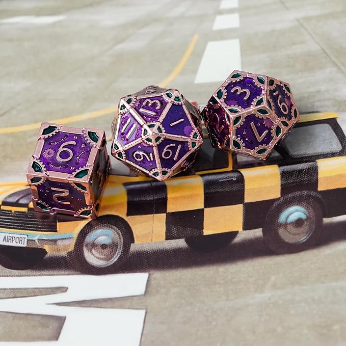 UDIXI Metal Dice Set D&D, 7PCS Metal DND Dice Steampunk Gear D and D Dice for Dungeons and Dragons Role Playing Games and Other Tabletop Game (Purple)