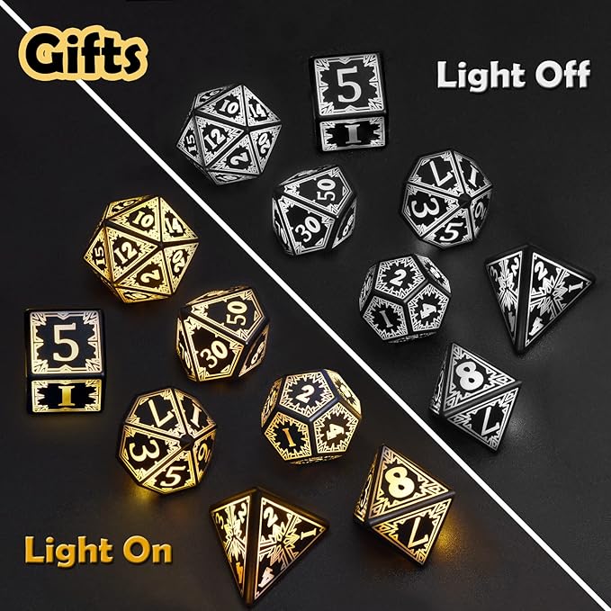 Rechargable DND Dice Set, Light Up Dice, 7PCS Glowing LED Dice Electronic Dices, D&D Polyhedral Dice Set for RPG Role Playing Table Game