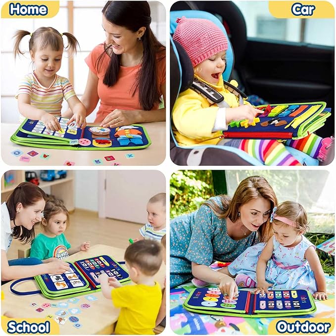 Toddler Busy Board - Montessori Toys for 2-3 Year Old Boy Birthday Gift, Educational Learning Sensory Busy Book for Two Year Old Boys, Kids Ages 2-4 Activities Toy for Airplane Car Travel