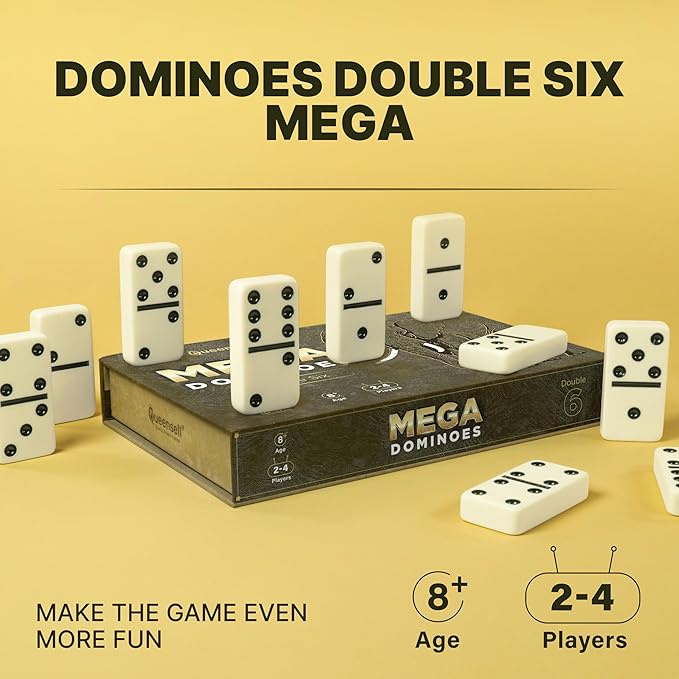 Mega Large 3" Dominoes Set for Adults and Kids – Dominoes Double 6 Classic Board Games – Double Six Domino Set with 28 Tiles and Gift Case, Juegos de Mesa (MEGA)