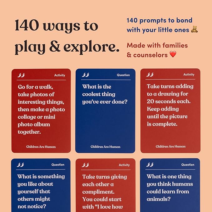 Children are Human 140 Conversation Cards to Help Bond with Kids, Card Game for Elementary School Children, Designed by Experts for Grades 2 to 5, Ages 7 to 10+