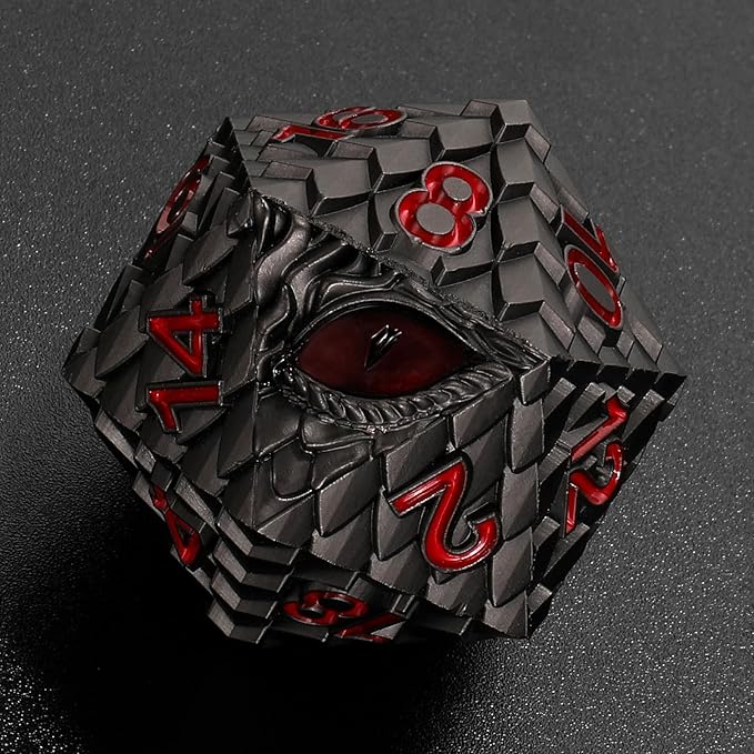 Dragon Eye Scale DND Metal Dice,33mm 20 Sided Giant D20, Large Polyhedral Dice, D&D Metal Dice Set for Dungeons and Dragons, RPG, MTG & Tabletop Games(Gray with Red Eye)