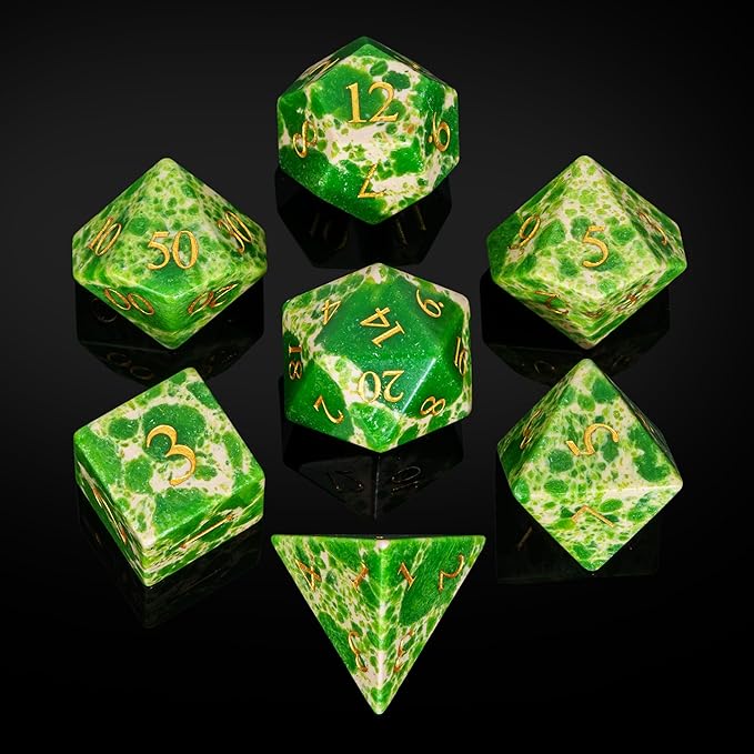 UDIXI Green with White Gemstone Dice Set D&D 7PCS Stone DND Dice Polyhedral Dice Set for Dungeons and Dragons Role Playing Games Tabletop Games