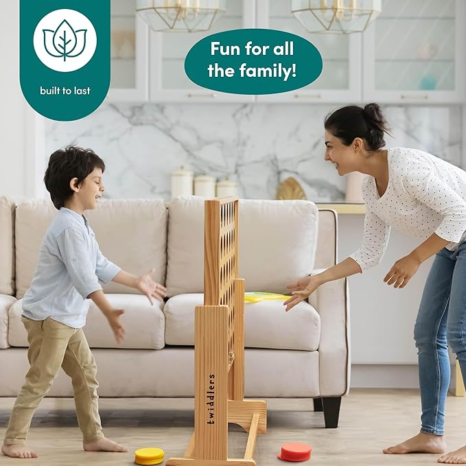 THE TWIDDLERS - 2.4ft Giant 4 in a Row Connect Game with Adjustable Height & Carry Bag (Wooden) | Jumbo Four in a Row Game for Kids and Adults, Outdoor Yard Game, Large