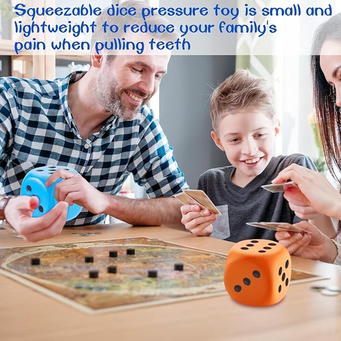 Zomiboo 2 Pcs Large Foam Dice Stress Balls Soft Jumbo 6 Sided Giant Dice Educational Learning Squeeze Anxiety Relieve Toy Gifts for Adults Kids Board Game Classroom(Blue, Orange,3.93 Inch)