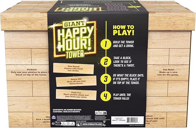 Spin Master Games, Happy Hour Tower, Giant Jumbling Wooden Blocks, College Game, Bachelorette Party, House Party, for Ages 18+