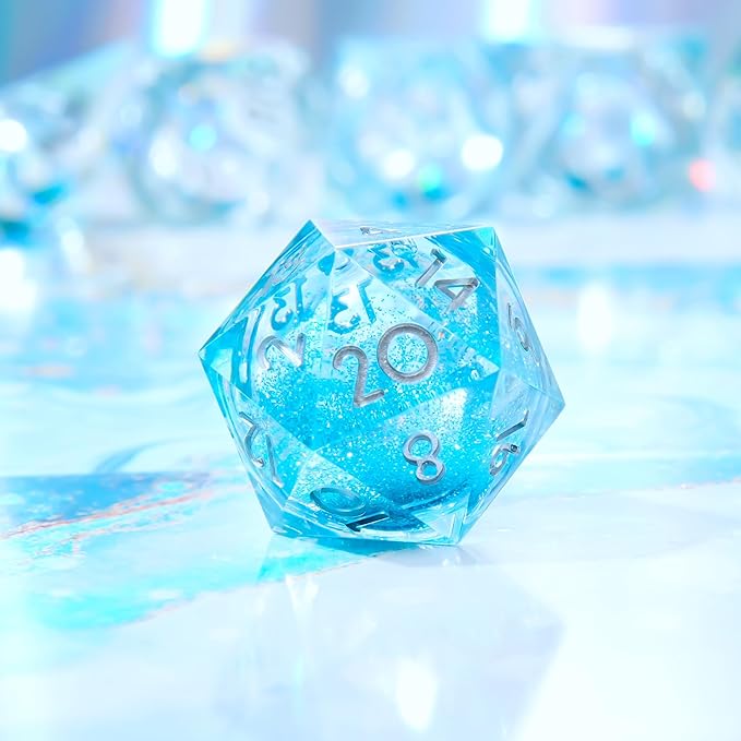 Single Liquid core D20 Dice-22MM 20 sideds Resin Sharp Edged Resin Dice for Dungeons and Dragons, RPG, Polyhedral D&D Dice, Roleplaying Games MTG Table Games(Teal)