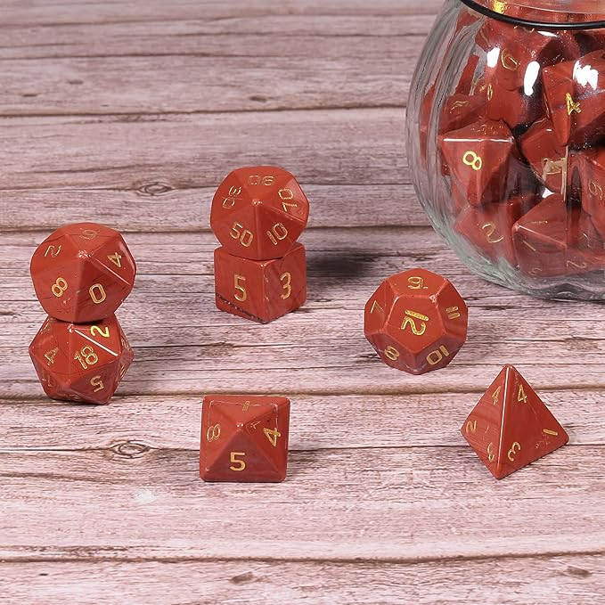 Nupuyai Healing Red Jasper Crystal D&D Polyhedral Dice Set with Box for Dungeons and Dragons, Set of 7 Table Top Game Dice for RPG MTG Roleplaying Collection