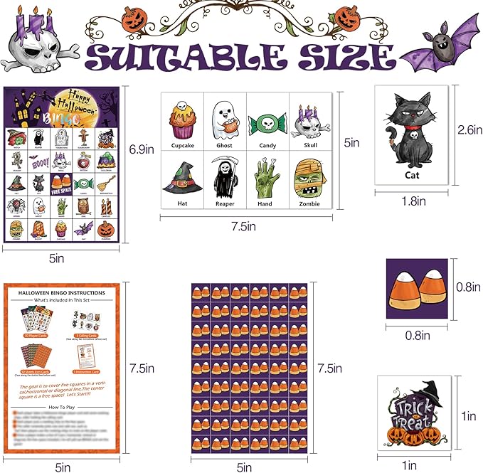 VESPRO 46PCS Halloween Bingo Game Cards for 30 Players Halloween Party Games for Kids Party Classroom Activities