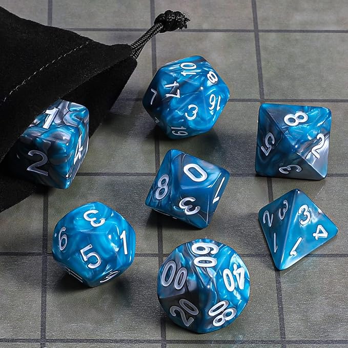 CiaraQ DND Polyhedral Dice Set with a Black Dice Bag for D&D RPG MTG Role Playing Table Games