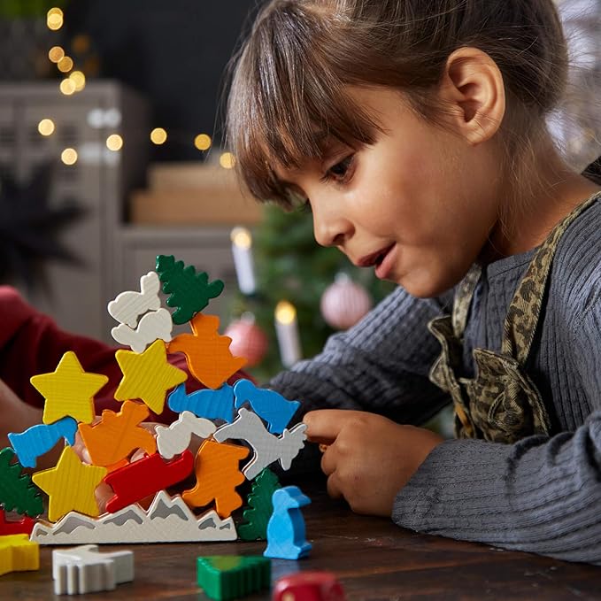 HABA Animal Upon Animal Christmas Limited Edition Wooden Stacking Game in Collector's Tin - Fun Games with Wooden Animals & Christmas Games