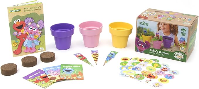 Green Toys Sesame Street Abby's Garden Planting Activity Set - 17 Piece Kids Outdoor Toy Set with Seeds and Stickers. No BPA, phthalates, PVC. Dishwasher Safe, Recycled Plastic, Made in USA.