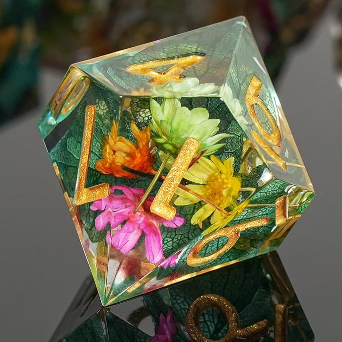 DND Dice Set Sharp Edged Dice Set of 7 DND Faceted Dice Golden Numbers and Beautiful Iron Box Perfect for Dungeons & Dragons RPG and Board Game(Flower Gold)