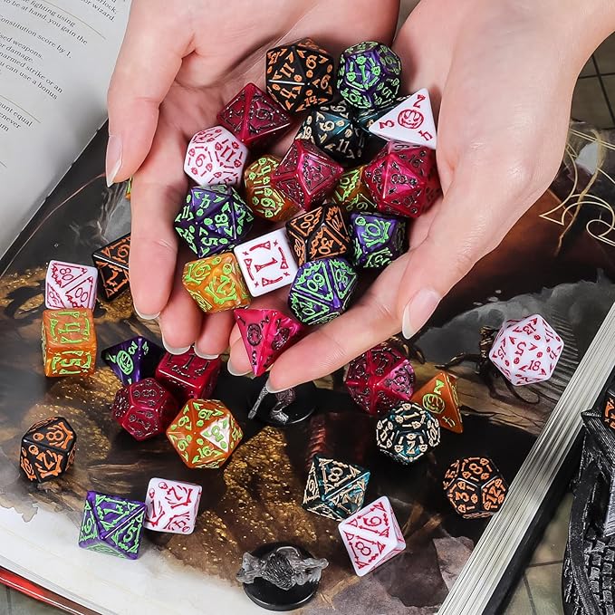 CiaraQ DND Polyhedral Dice Set (42pcs) with A Gold Pattern Drawstring Bag for Dungeons and Dragons RPG MTG Table Games. 6 Sets Halloween Pumpkin Role Playing Dice Set