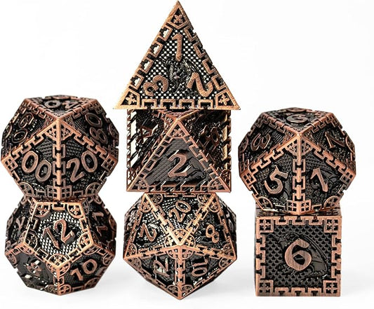 UDIXI 7-Die Metal Dice Set, Polyhedral DND Dice Set Dragon D&D Dice for Dungeons and Dragons Role Playing Game and Other Tabletop Game (Ancient Copper)