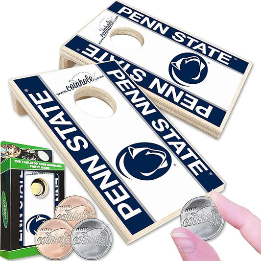 Tabletop Cornhole Game Set | Officially Licensed College Mini Football Cornhole Board Game | Includes Coins