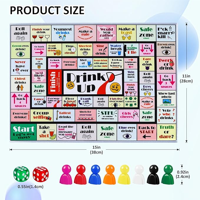 Drinking Board Games for Adults, Rubber Mat Drinking Board Game, Funny Party Interactive Drinking Games for Game Night, Birthday, Family Play or Any Occasion, Age 21+, 2-8 Players