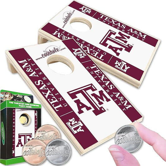 Tabletop Cornhole Game Set | Officially Licensed College Mini Football Cornhole Board Game | Includes Coins