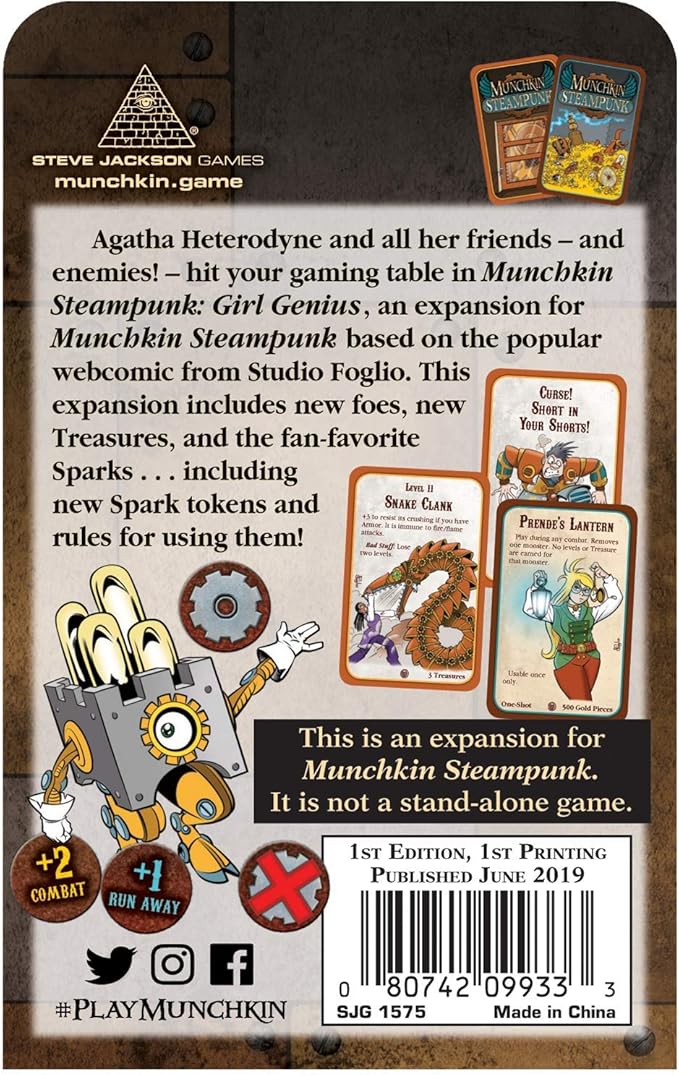 Steve Jackson Games Munchkin Steampunk: Girl Genius Card Game (Expansion) | 112-Card Expansion | Adults, Kids, & Family Game | Fantasy Adventure RPG | Ages 10+ | 3-6 Players | Avg Play Time 120 Min