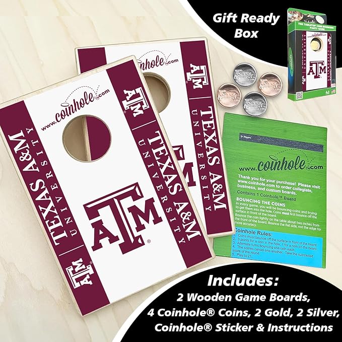 Tabletop Cornhole Game Set | Officially Licensed College Mini Football Cornhole Board Game | Includes Coins