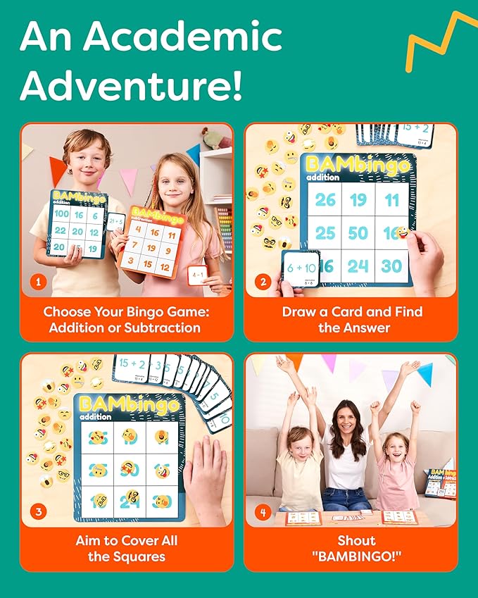Addition and Subtraction Facts Bingo Game - 1st 2nd & 3rd Grade Educational Math Learning for Classroom & Homeschool
