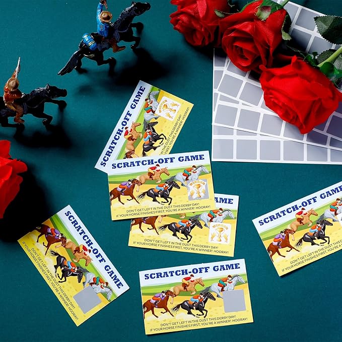 160 Pcs Derby Horse Race Party Game Scratch Off Cards Includes 150 Pcs [Unlucky] and 10 Pcs [Winner] with Scratch Off Stickers Derby Party Supplies Birthday Games for Adults