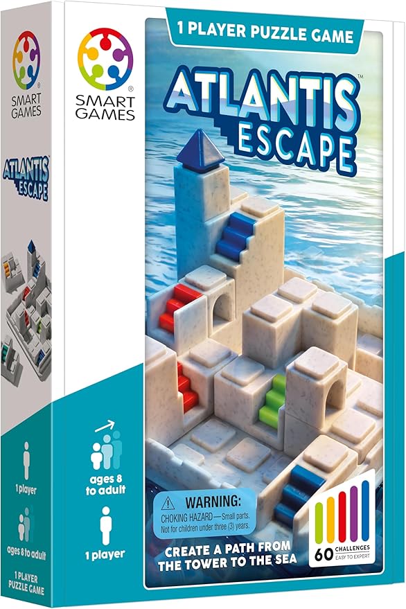 SmartGames Atlantis Escape; a 3D Path-Building Travel Game for Kids and Adults, a STEM Focused Cognitive Skill-Building Brain Game - Brain Teaser for Ages 8 & Up, 60 Challenges.