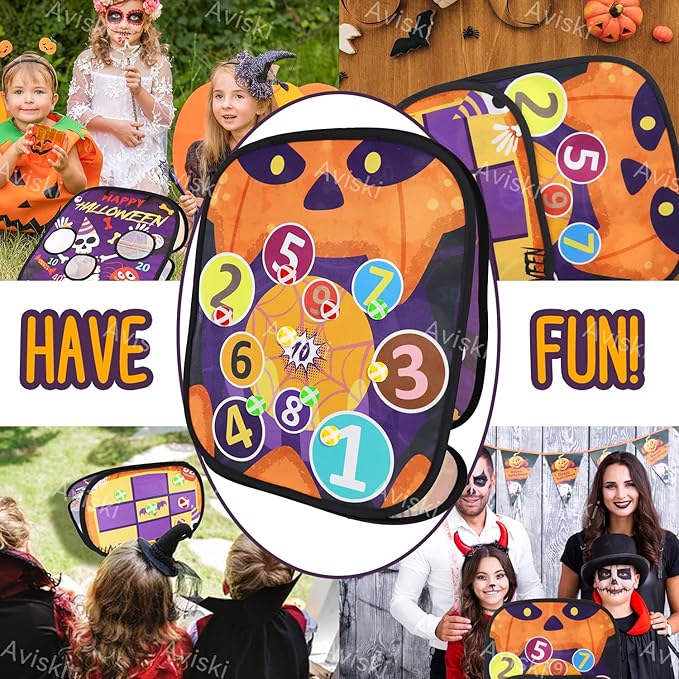 Halloween Bean Bag Toss Games - Outdoor/Indoor Activities for Family with Skull Pumpkin Spider Pattern and Scores