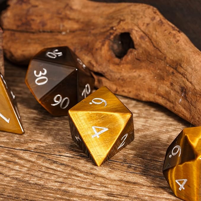 UDIXI Stone DND Dice Set, 7PCS Tiger's Eye Gemstone D&D Dice for Dungeons and Dragons, Role Playing Dice for RPG Table Games