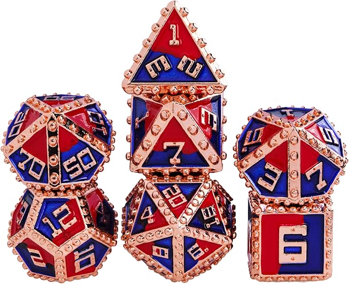 UDIXIUDIXI Metal Dice Set D&D, Metal DND Dice Set Rivet for Dungeons and Dragons Role Playing Games (Red Copper-Red Blue)