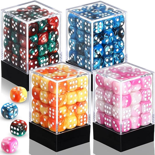 144 Pieces 12mm 6 Sided Mini Dice Set for School Classroom Table Games Marble Two Colors D6 Game Standard Dice with Portable Plastic Box for Bunco or Teaching Math Learning (Fresh Color)