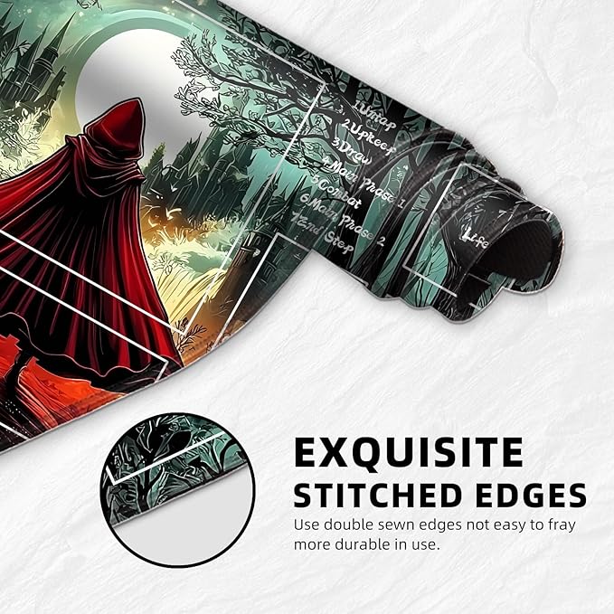 for MTG Playmat with Zones Storage Bag,for TCG Playmat and Playing Card Mat for Magic Board Games, Little Red Riding Hood Non Slip Stitched Edges Game Mat, Rollable Foldable Card Playmats