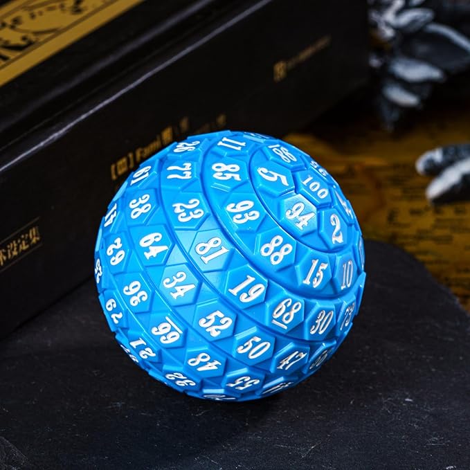 100 Sided Polyhedral Dice, Single D100 Game Dice, 100 Sided Cube with Black Pouch, D100 die 48 mm (Opaque Blue with White Number)