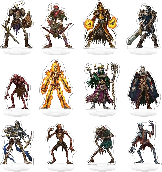 D&D Compatible Miniatures, Undead DND 2D Miniatures with Double-Sided Graphics, Durable Acrylic DND Minis, Unique Designs for Tabletop RPGs