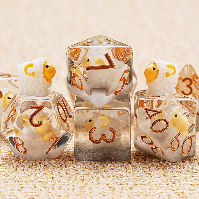 Resin Sheep Dice Set,Polyhedral Dice Animal Inclusion Dice,RPG D and D Dice Set for Role Playing Games