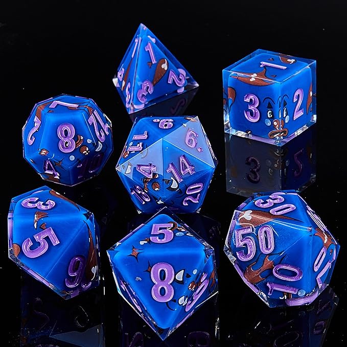 DND Dice Set Polyhedral, IDTQ Dungeons and Dragons Purple Dice Set RPG MTG Table Games 7-Die Resin Sharp with Acrylic Starlight Accent Box (Expression-Blue)