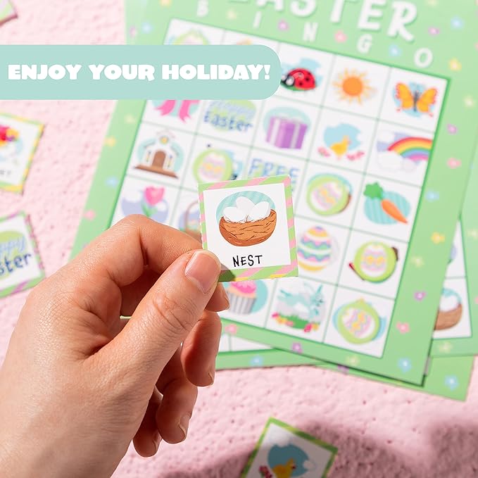JOYIN 28 Players Easter Bingo Cards (5x5) for Easter Party Goodies Games, Kids School Classroom Gift, Indoor Family Activities, Basket Filler Stuffers