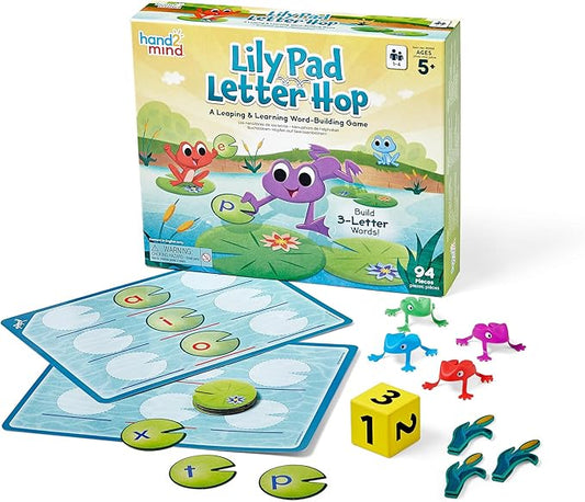 Hand2Mind Lily Pad Letter Hop - CVC & Sight Word Games, Fine Motor Skills Toys, Spelling & Word Making Activities, Family Learning Fun