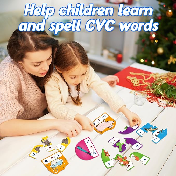 CVC Puzzle Cards for Kids - CVC Word & Phonics Games, Speech Therapy Toys for Toddlers - 3 Alphabet Letter Word Puzzles, Learning Spelling Games - Preschool Kindergarten Classroom Must Haves
