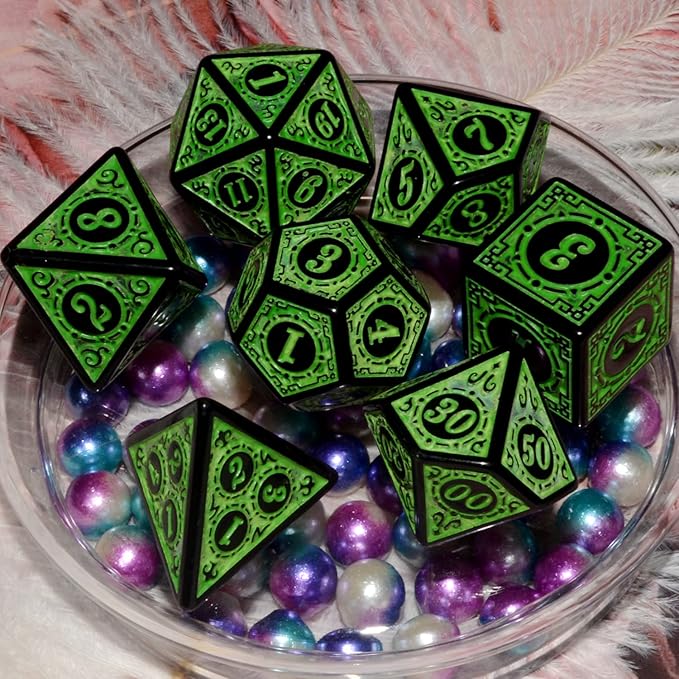 Carving in Green Black DND Dice Set for Board Game
