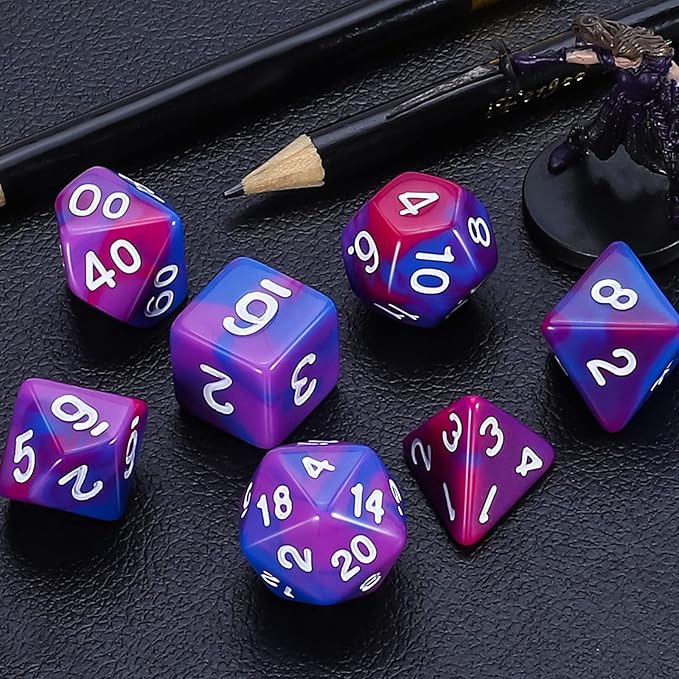 CiaraQ DND Polyhedral Dice Set for Dungeons and Dragons RPG MTG Role Playing Table Games-with 1 Dice Pouch (Blue+Purple+Red)