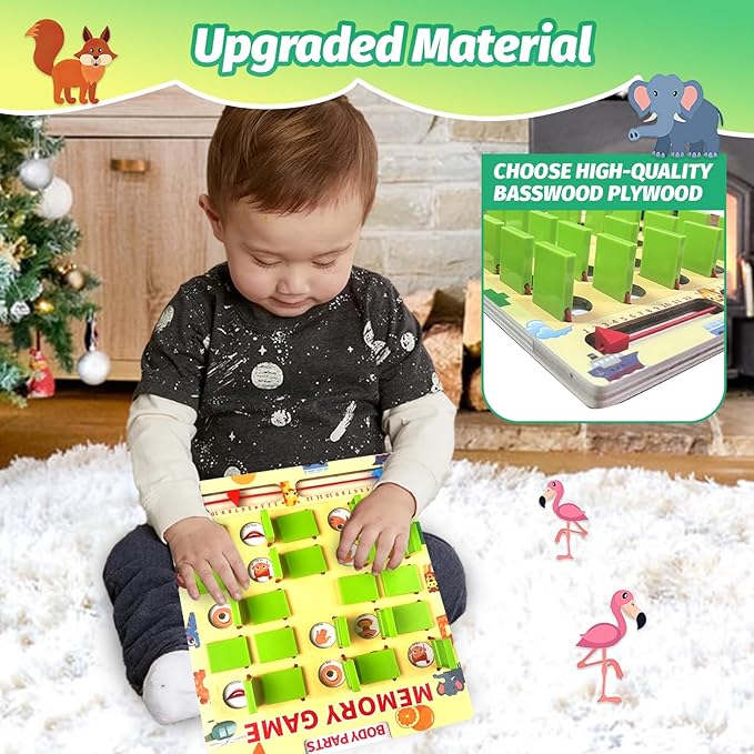 COVTOY Matching Memory Game, Wooden Educational Board Game Travel Toy for Kids Age 3 4 5 6 7 8 Year Old Birthday Gifts for Boys Girls