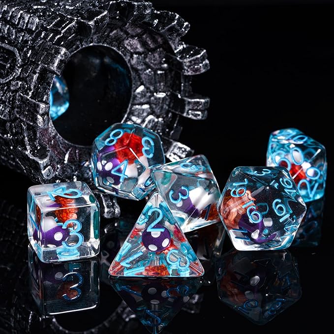 UDIXI 7PCS Polyhedral DND Dice, D&D Dice Set Filled with Mushroom and Flower for Role Playing Dice Games as DND RPG Table Games
