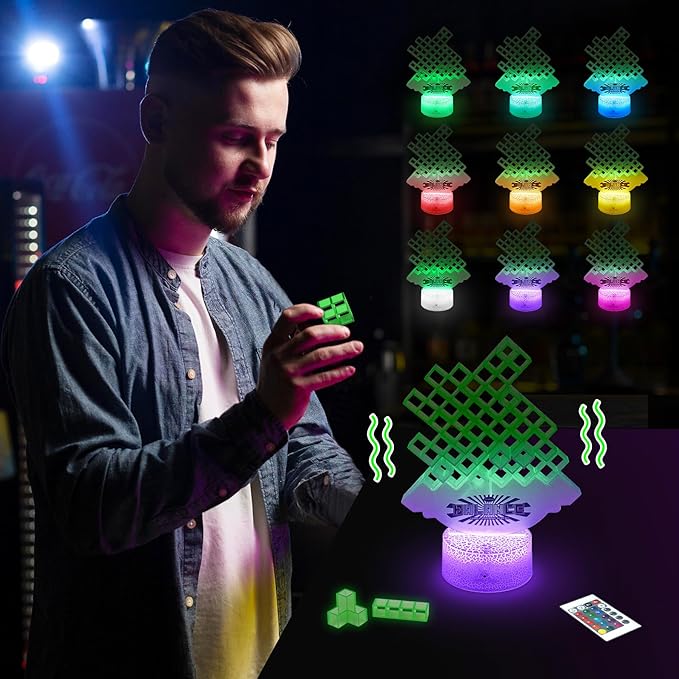 LED Glow in The Dark Stacking Game -Tumble Tetra Balance Tower Game with Color Changing Lights - Suspend Board Games for Adults & Family - Great for Summer Parties, Raves, or Blacklight