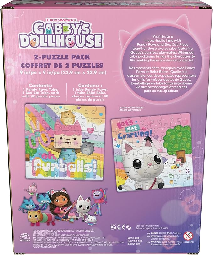 Spin Master Games Gabby’s Dollhouse, 2-Puzzle Pack 48-Piece Jigsaw Puzzles in Character Storage Tubes Gabby’s Dollhouse Toys Kids Puzzles, for Preschoolers Ages 4 and up
