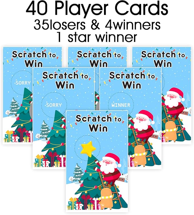 Yangmics Direct Christmas Scratch Off Cards (40 Pack) Christmas Party Game for Holiday Events - Groups, Kids and Adult - Festive Raffle Tickets for Prize Drawings Choice Christmas Star