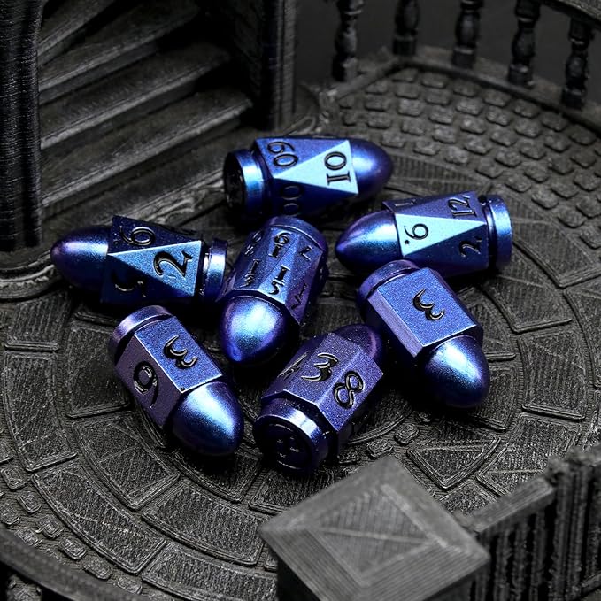 Bullet DND Dice for Dungeons and Dragons, Metal Dice Set D&D Unique Cool Die Polyhedral D and D Dice for Role Playing Game (Bullet Dazzle Black)