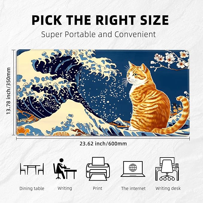 for MTG Playmat with Storage Bags, Card Playmat for TCG Card Playing Game,Rollable & Foldable for PTCG and Board Game Mat for Cards,Non-Slip Cat Wave Desk Mat for Home Office