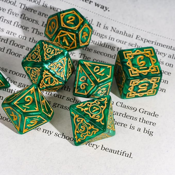 Dice DND, Polyhedral Dice Set(7 Pcs) D&D Dice with Leather Dice Bag for Dungeons and Dragons Role Playing Dice Games RPGs(Druid - Green)